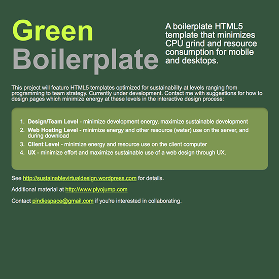 green boilerplate initializr, a sustainable web design framework by pete markiewicz