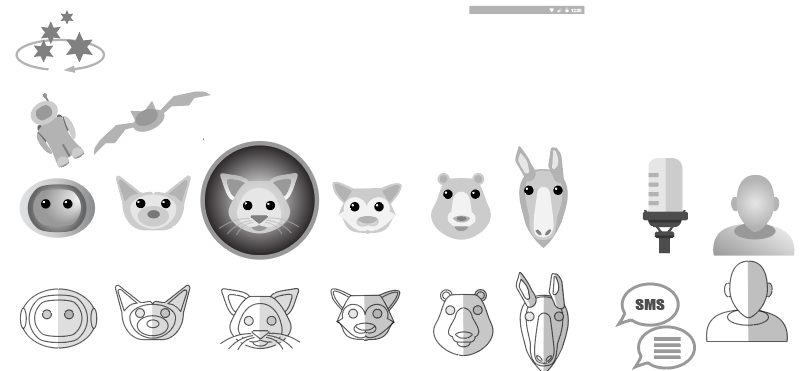 sample avatar and scene UI for grey-box wireframe