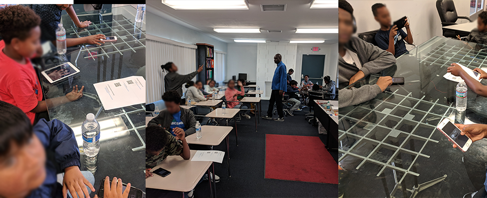 scenes from tests of the interactive prototype with ESL students