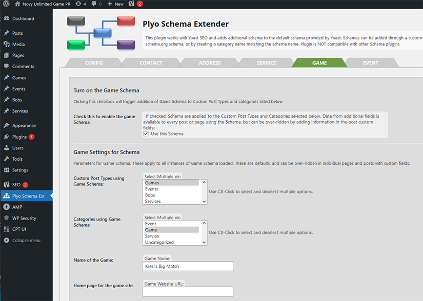 Plyo Schema Extender plugin admin screen