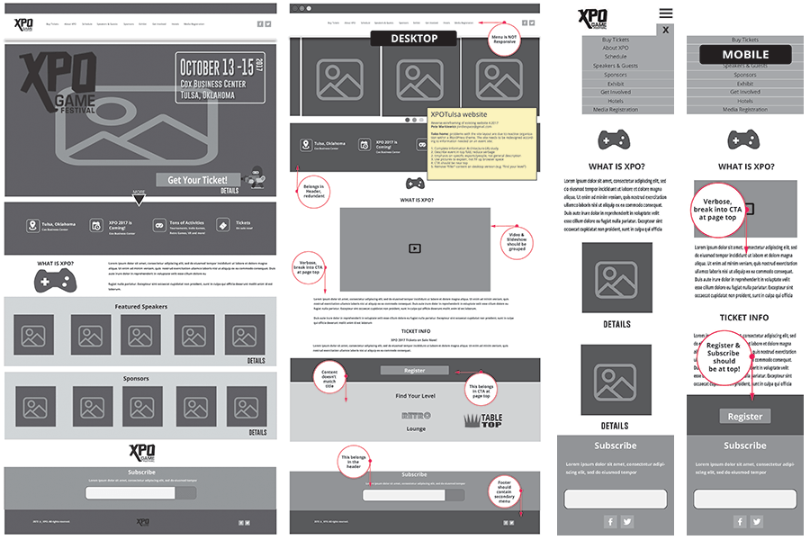 xpo tulsa wireframes for revised wordpress theme
